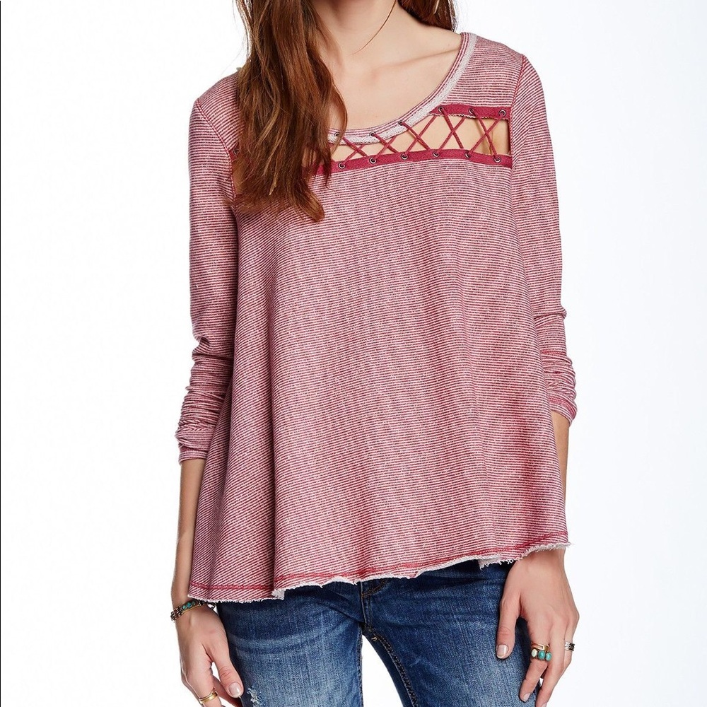 Free People Lacey Love Striped Trapeze Pullover